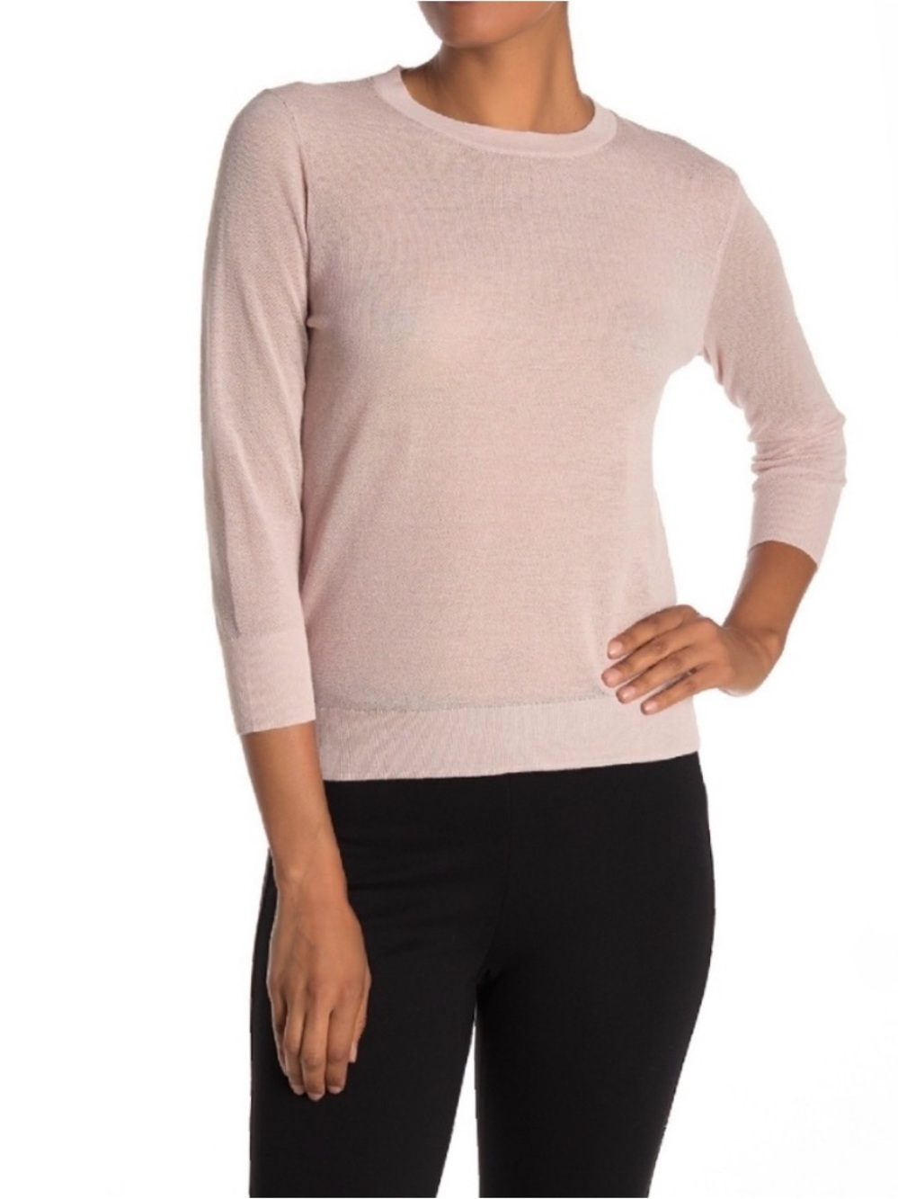 Collectif Mon Amour blush pink silk/ cashmere 3/4 sleeve crew sweater
